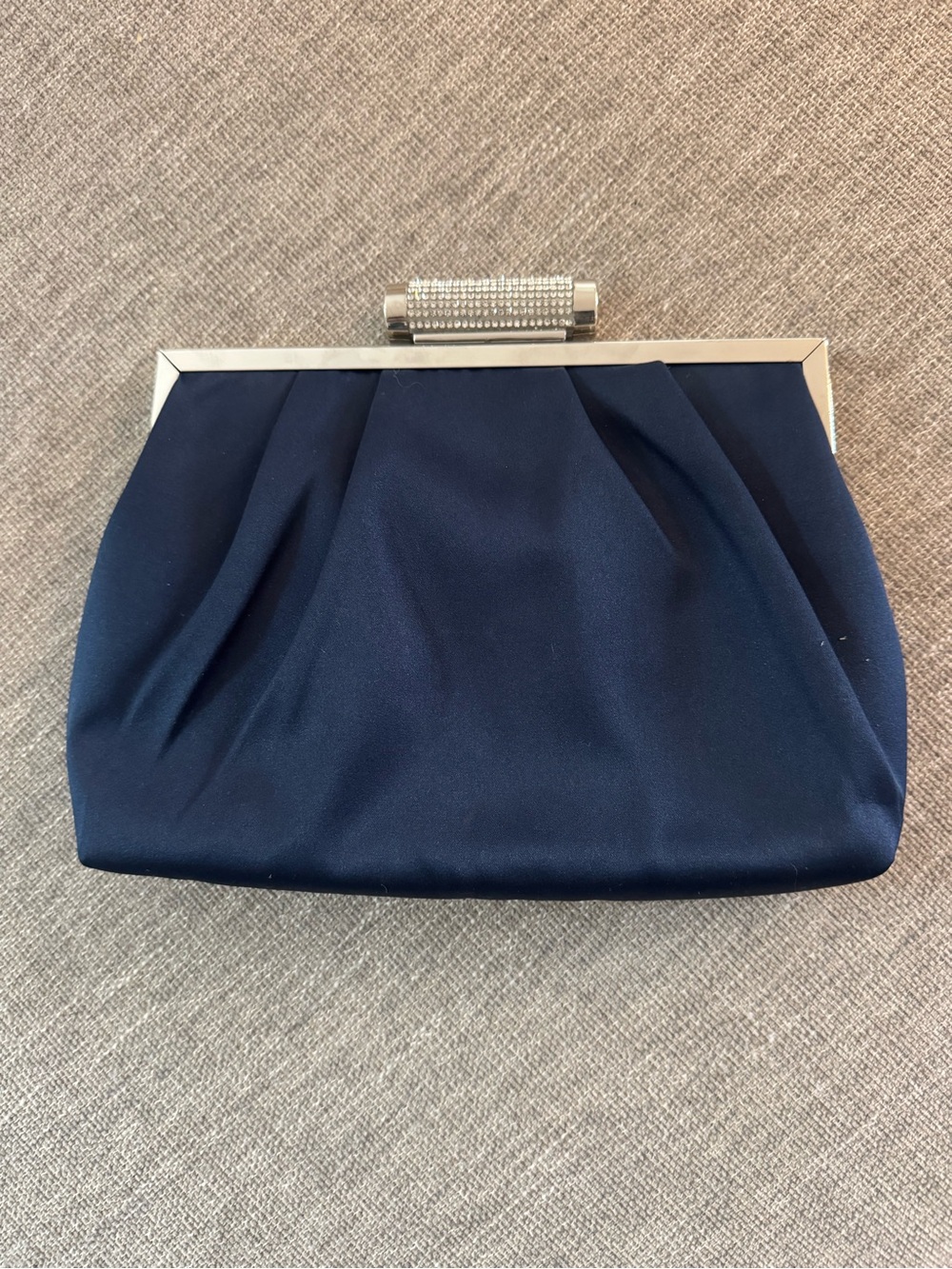 Evening Clutch Bag in Navy with Silver Hardware